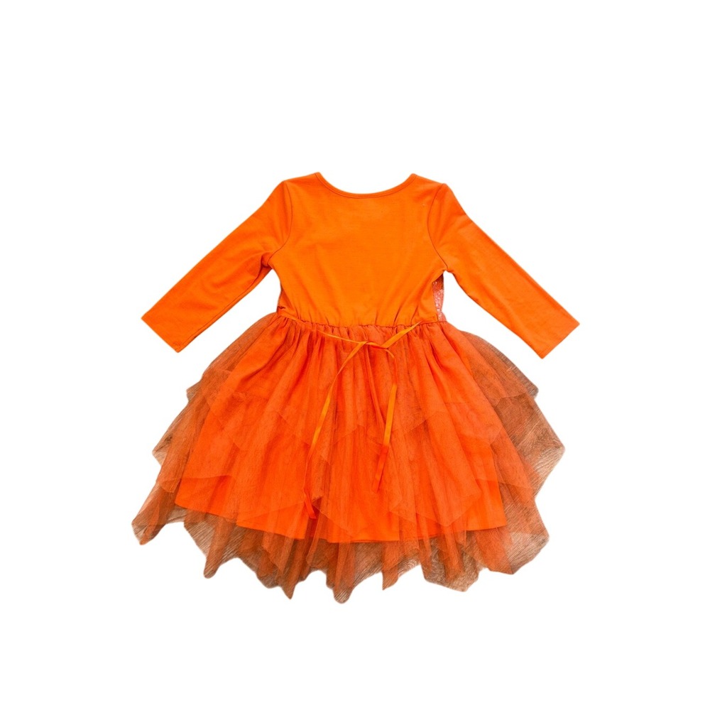 Pinky Orange Pumpkin Sequin Tulle Dress Bow sz 7 pumpkin patch halloween sparley - Picture 3 of 5